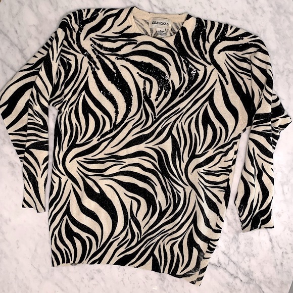 Vintage zebra pattern sequin wool/angora sweater size S - Picture 5 of 9